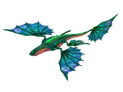 Low Poly model Flying Fantasy Green Dragon Low-poly 3D model