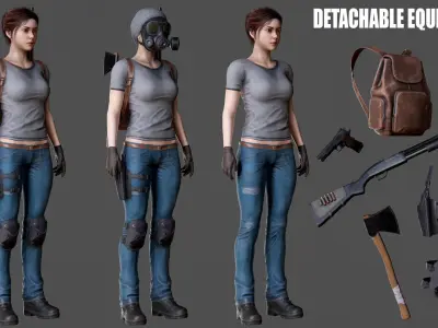 Female Survivor Low-poly 3D model