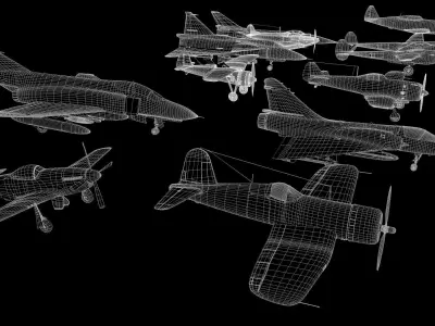 WWI WWII fighter planes bundle  11 planes or Jets 3D models Low-poly 3D model