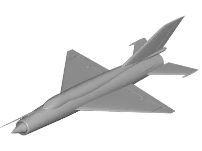MiG-21 fighter jet flying in sky 3D model