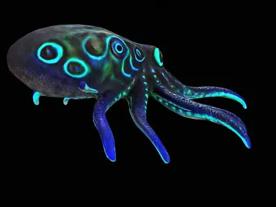 bioluminescent squid octopus Low-poly 3D model