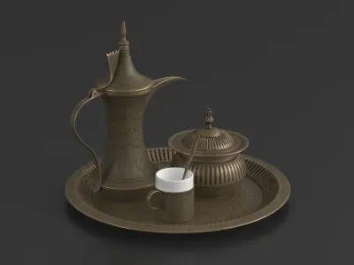 Traditional Arabic Coffee Serving Set 3D model