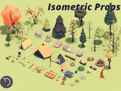 Low Poly Campament drop game asset camping pack Low-poly 3D model