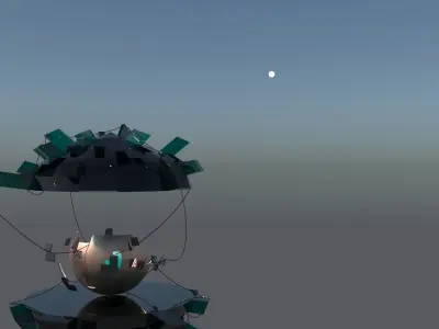 Space island with core and wires 3D model