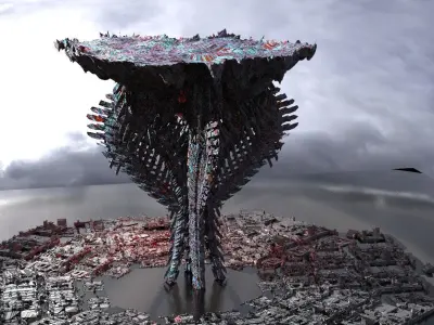 Sci fi Floating Spine Tower with base 3D model