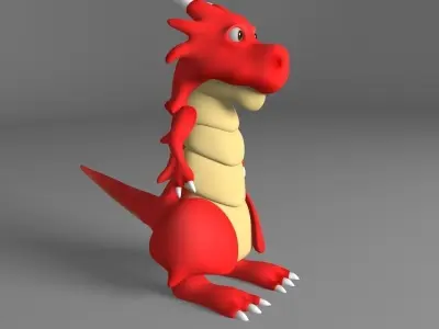 Cartoon red dragon Low-poly 3D model
