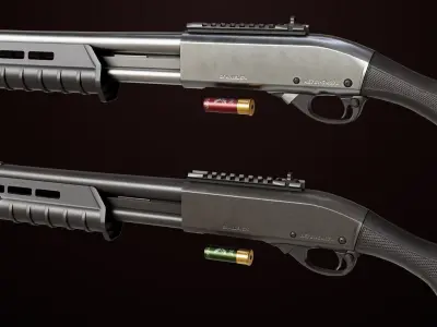 Shotgun Small 01 Black and Silver Single Mat PBR Low-poly 3D model