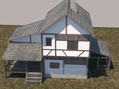 Low polygon medieval house for games and virtual reality Low-poly 3D model