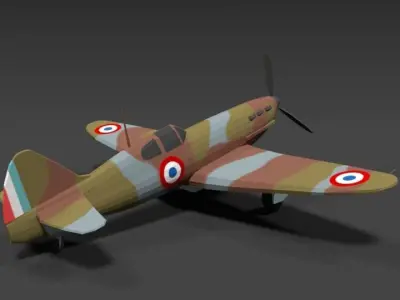 Low Poly Cartoon Dewoitine D520 WWII Airplane Low-poly 3D model