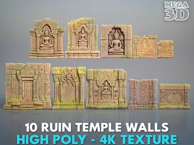 High poly Ruin Temple Walls - 240630 3D model