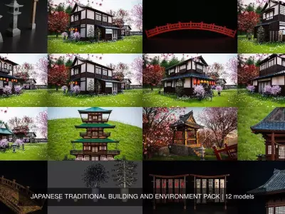 JAPANESE TRADITIONAL BUILDING AND ENVIRONMENT PACK 3D Model Collection