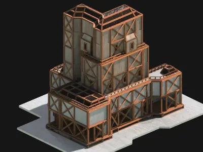 Medieval Low Poly Building Castle Wooden Village Stone House 02 Low-poly 3D model