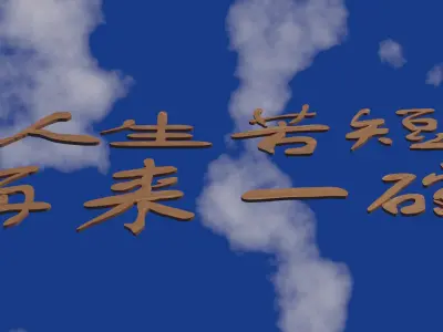 Chinese text in wood material Low-poly 3D model purchase