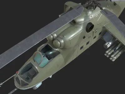 4 coatings of Russian Mi24V Hind Gunship attack helicopter Low-poly 3D model