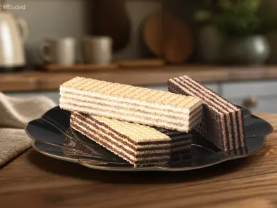 Cream Filled Wafers on Dessert Plate Black 3D model
