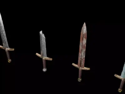 Broken and Rusted Ancient Swords Set 3D Model Low-poly 3D model