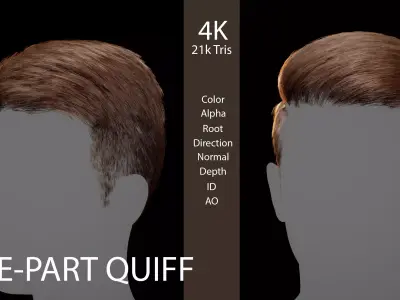 Comb-over with a hard part hairstyle Realtime hair Low-poly 3D model