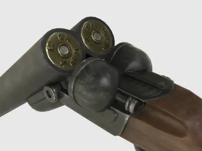 Low Poly Double Barrel Shotgun With PBR Materials Low-poly 3D model