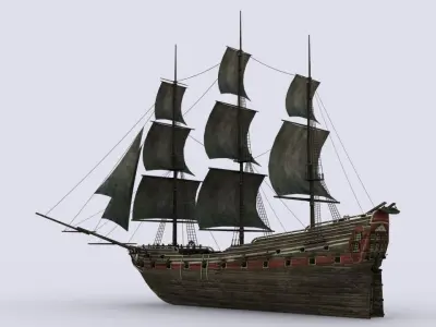 Old sailing warship Low-poly 3D model