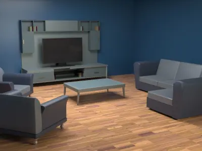 Furniture Set entertainment center with tv Low-poly 3D model