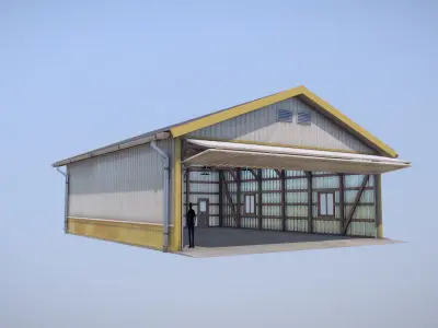Airfield Hangar 12m Vr1 YELLOW Low-poly 3D model