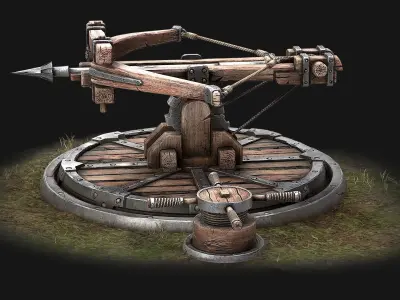 Ballista wooden structure with wheel Low-poly 3D model