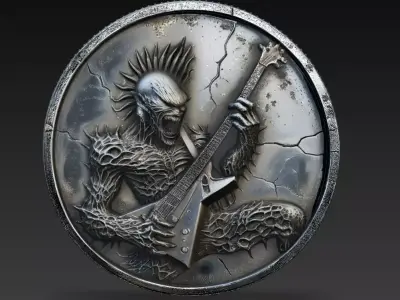 Alien Guitarist Monster Medallion Rock Creature 3D Model 3D print model