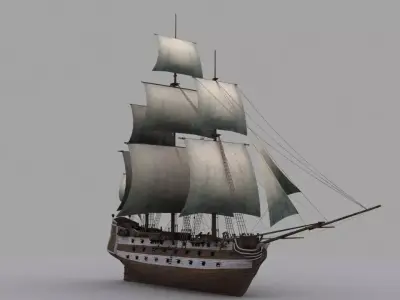 Frigate sailing ship Low-poly 3D model