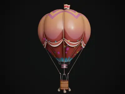 Cartoon Hot Air Balloon Low-poly 3D model