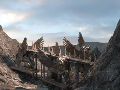 Lion Ancient Temple City Bridge 1 3D model