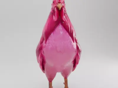 Glossy Pink Rooster Vibrant Fantasy Bird Shiny Surface Low-poly 3D model