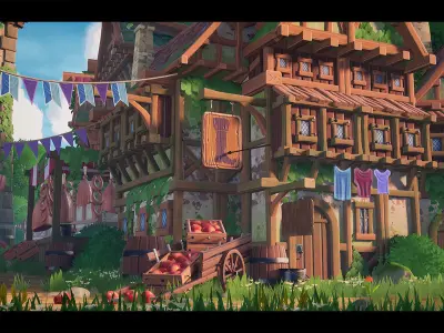 Modular Stylized Medieval Town 3D model