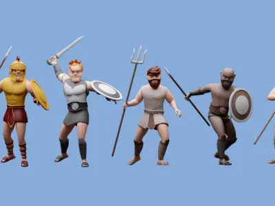 Cartoon characters gladiators  Low-poly 3D model