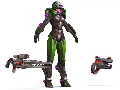 Sci-Fi Woman Cyborg - Female Drone Sniper Soldier Low-poly 3D model