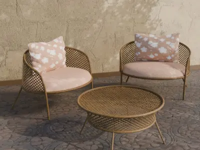 a chair made of woven bamboo 3D model