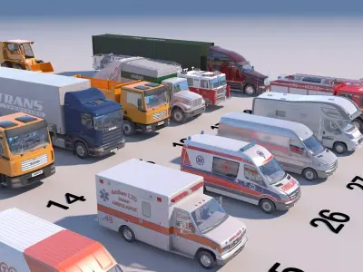 Modern Special and Engineering Vehicles 3D Model Collection Low-poly 3D model