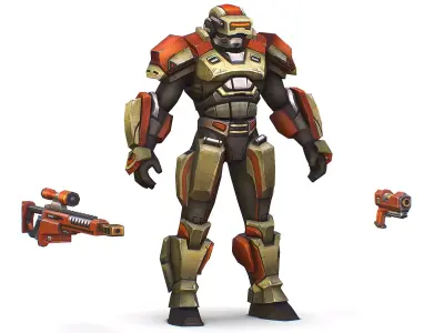 Sci-Fi Man Cyborg - Male Drone Sniper Soldier Low-poly 3D model