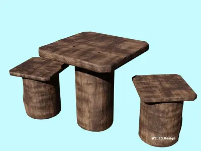 Outdoor Wooden Table and Chairs 3D model