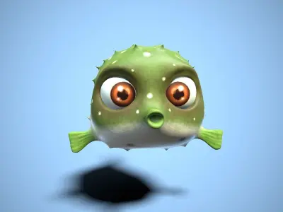 cartoon fugu fish Low-poly 3D model
