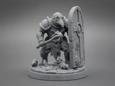 Pre-supported 32mm Grimdark Plague Knight - Fantasy Miniature  3D print model