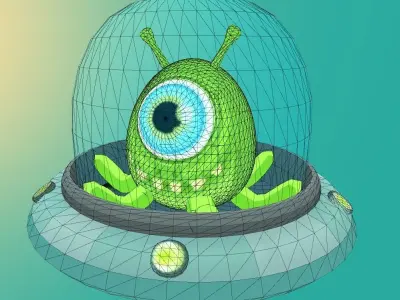 Alien in UFO sauser Low-poly 3D model