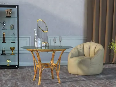 Baseball World Series Trophy on Glass and Bamboo Table 3D model