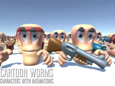 Cartoon worms - characters with animations Low-poly 3D model