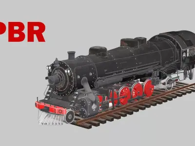 Steam Locomotive Old Train Low Poly 3D Model Low-poly 3D model
