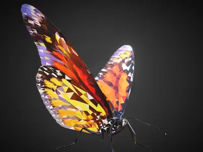 Batterfly Orange Low Polygon Art Insect Low-poly 3D model