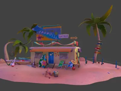 Beach house Low-poly 3D model