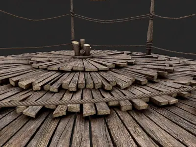 Medieval Wooden Circular Platform Arena 3 Low-poly 3D model