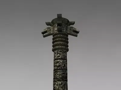 Detailed Aztec Column with snakes Low-poly 3D model