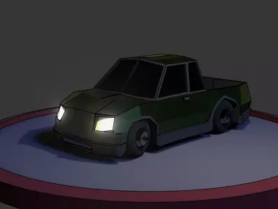 A Van truck on circular platform 3D model