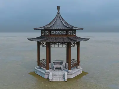 Traditional Chinese pavilion Low-poly 3D model